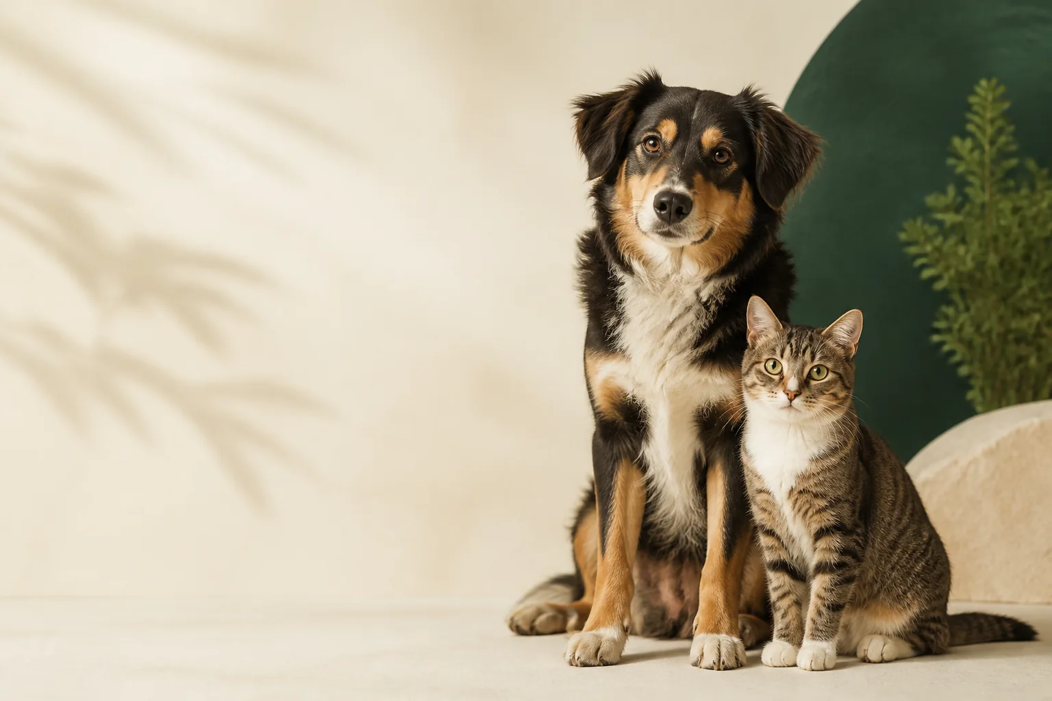 Perro y gato en una composición conceptual para Veterinaria Bosques